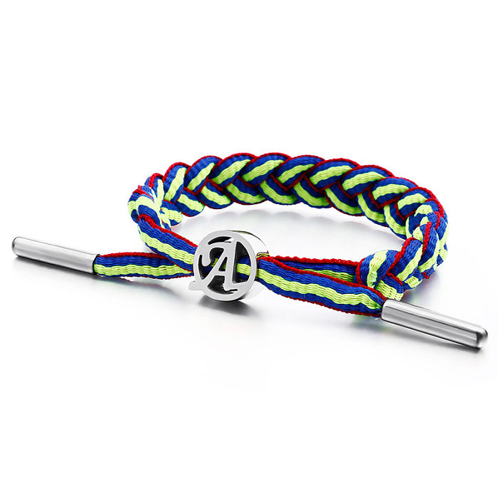 Casais multicoloridos trançados de aço inoxidável criativo puxam alça corda letra A pulseira