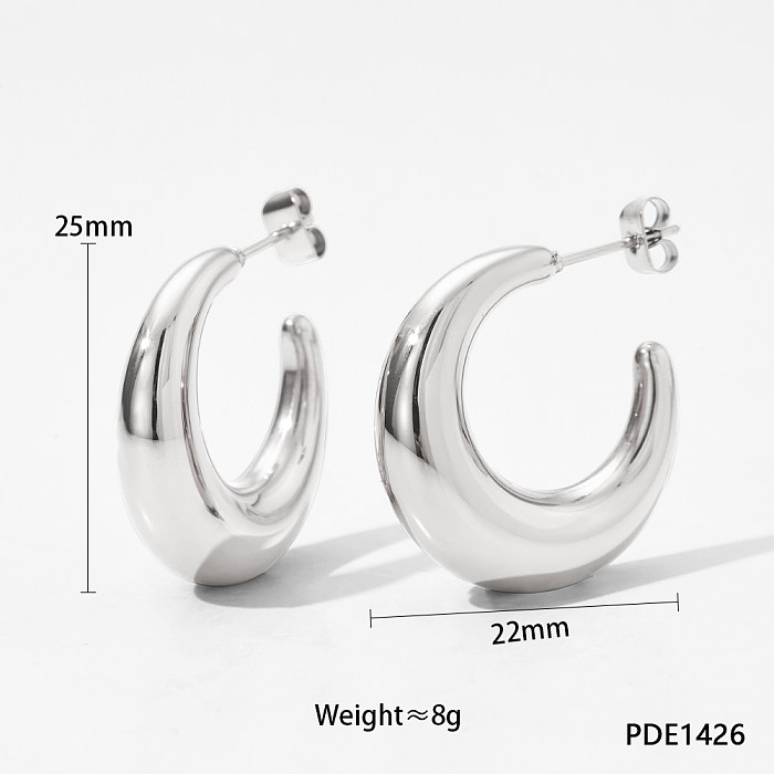 1 Pair Casual Simple Style C Shape Plating Three-dimensional Stainless Steel  14K Gold Plated White Gold Plated Ear Studs