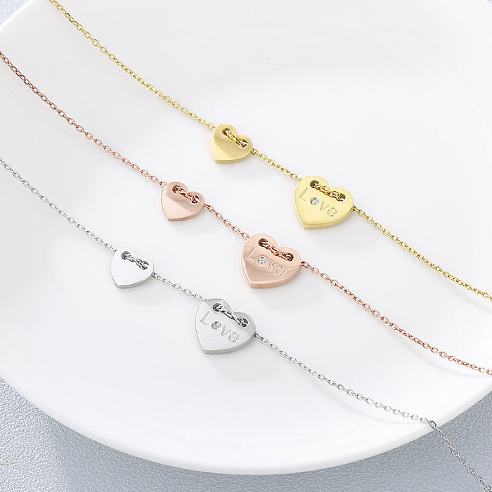 European And American Fashion Cool Heart-Shaped Stainless Steel Necklace Pendant Simple Love English Letter Single Diamond Clavicle Chain Female