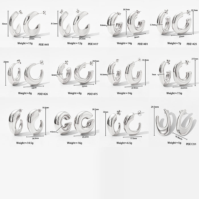 1 paire de clous d'oreilles en acier inoxydable plaqué or blanc 14 carats, Style Simple et décontracté, placage tridimensionnel en forme de C
