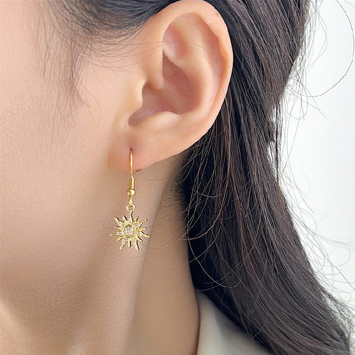 Boucles d'oreilles pendantes en Zircon, 1 paire, Style Simple, étoile plaquée en acier inoxydable, incrustation