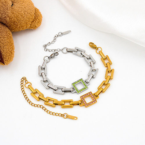 Bracelets en Zircon plaqué or 18 carats, Style Simple, carré, couleur unie, incrustation en acier inoxydable, vente en gros