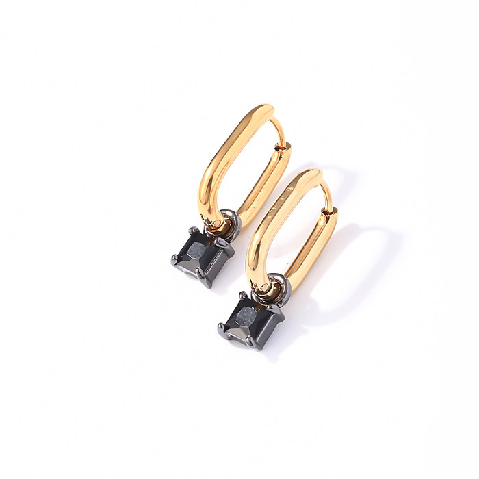 1 paire de boucles d'oreilles pendantes en acier inoxydable et Zircon, Style Simple, géométrique, carré, incrustation