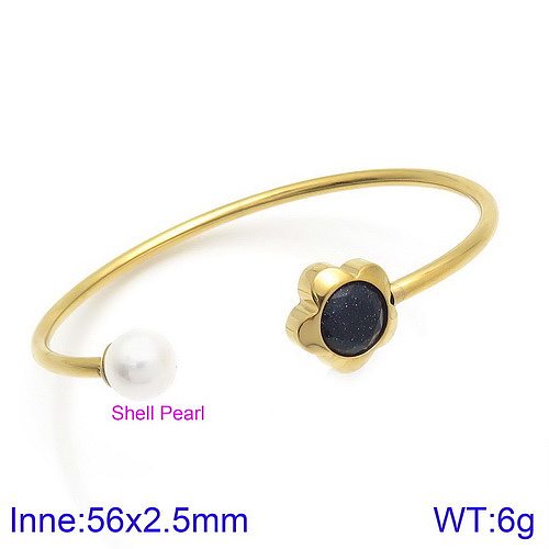 Modern Style Sweet Flower Stainless Steel Titanium Steel Plating Inlay Artificial Gemstones Pearl 18K Gold Plated Bangle