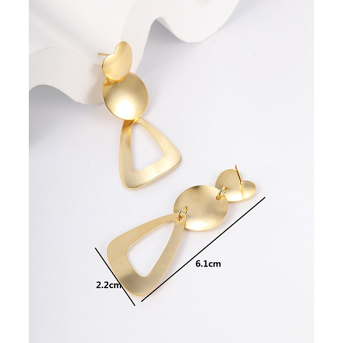 Pendientes colgantes chapados en acero inoxidable con forma de corazón geométrico triangular a la moda, 1 par