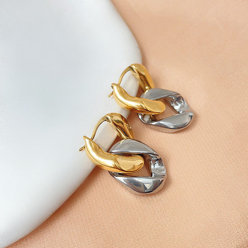 1 paire de boucles d'oreilles pendantes en acier inoxydable plaqué or, Style IG Simple, chaîne plaquée