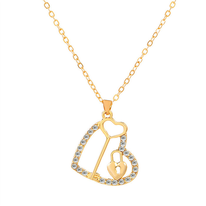 Style simple décontracté Croix Infini Forme de coeur Acier inoxydable Placage de cuivre Creux Incrustation Cristal Strass Zircon Plaqué Or 18 Carats Plaqué Or Plaqué Argent Collier Pendentif