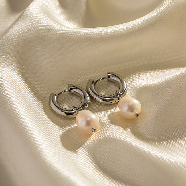 1 Pair INS Style Elegant Geometric Stainless Steel  Freshwater Pearl Plating 18K Gold Plated Drop Earrings