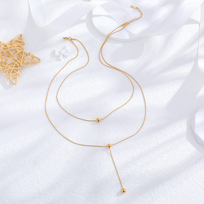 Großhandels-Halskette im schlichten Stil, klassischer Stil, Kugel-Edelstahl, 24 Karat vergoldet