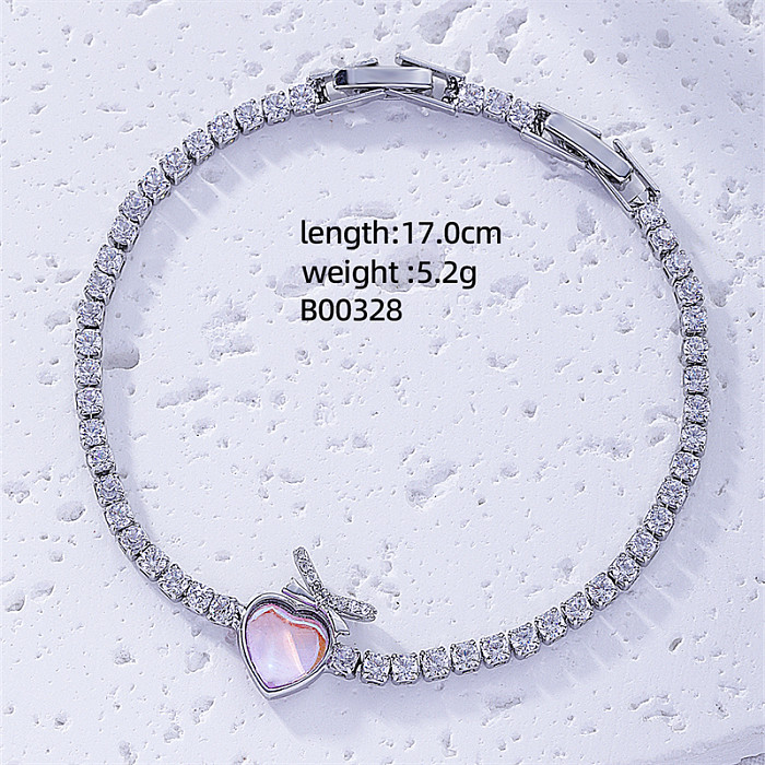 Cute Sweet Heart Shape Stainless Steel Inlay Zircon 18K Gold Plated Silver Plated Bracelets
