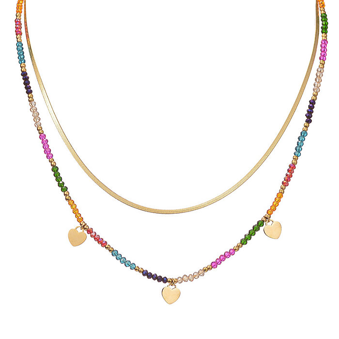 Herzförmige Halskette aus Edelstahl im Vintage-Stil mit Perlen
