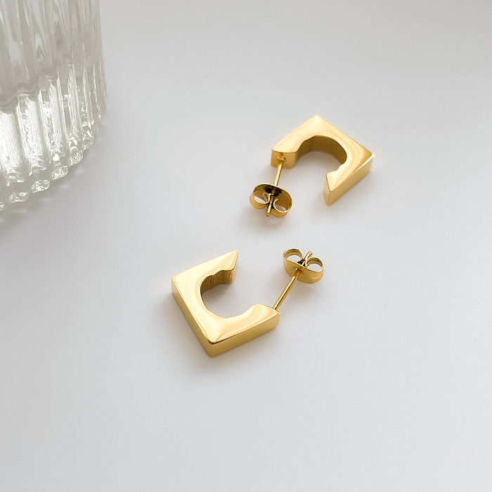1 Paar schlichte geometrische Edelstahl-Ohrringe mit Strasssteinen