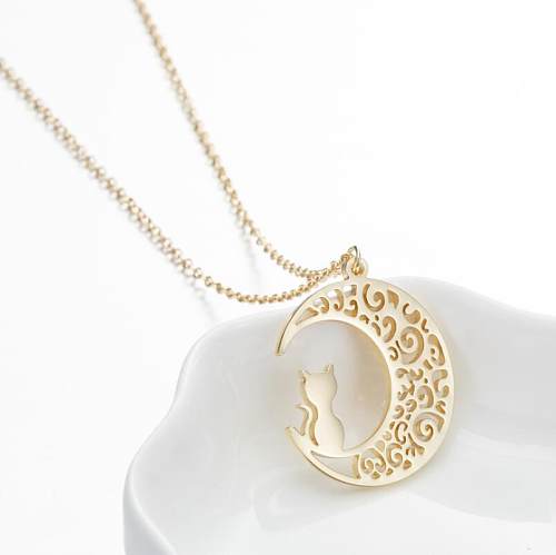 Wholesale 1 Piece Simple Style Moon Flower Stainless Steel Necklace