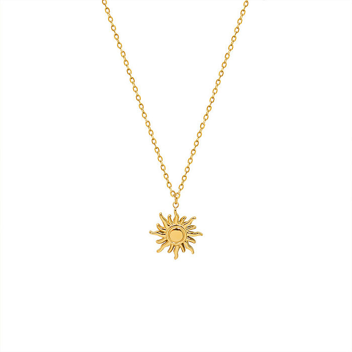 Collier pendentif plaqué soleil en acier inoxydable, Style Simple, 1 pièce