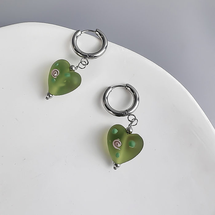 1 Paar künstlerische herzförmige Edelstahl-Glas-Ohrringe im koreanischen Stil