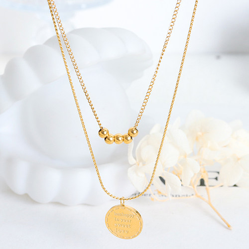 Elegant Retro Luxurious Geometric Stainless Steel 18K Gold Plated Double Layer Necklaces In Bulk