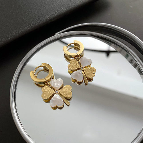 1 Paar einfache vierblättrige Kleeblatt-Ohrringe aus Edelstahl mit unregelmäßiger Beschichtung