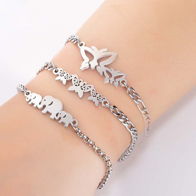 Moda borboleta elefante pulseiras de revestimento de aço inoxidável