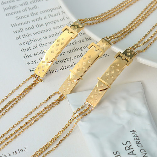 Retro-Armband mit geprägtem Muster und Nähten, Armband aus 18-karätigem Gold mit Titanstahlbeschichtung