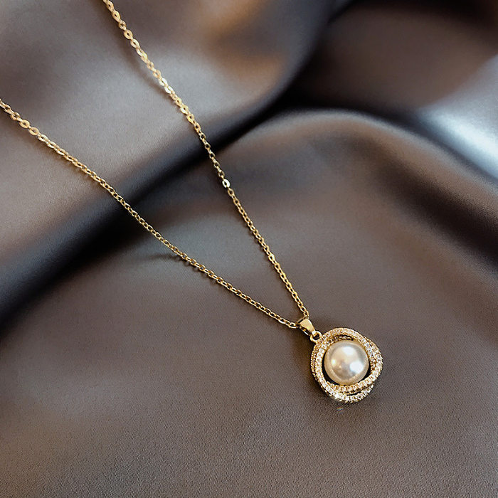 Retro-Halskette mit geometrischem Edelstahl-Inlay, künstlichen Perlen und Strasssteinen, 1 Stück
