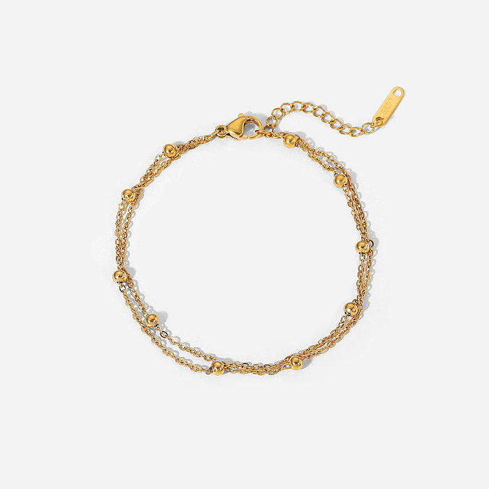 Simple Stainless Steel 18K Gold Plated Bead Double-Layer Chain Bracelet