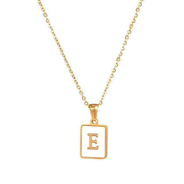 Trendy Letter Rectangular Shell 18K Gold Stainless Steel  Necklace