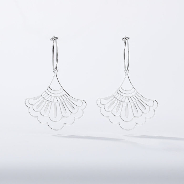 Fashion Leaf Fan-shaped Semi-circular Stainless Steel  Earrings