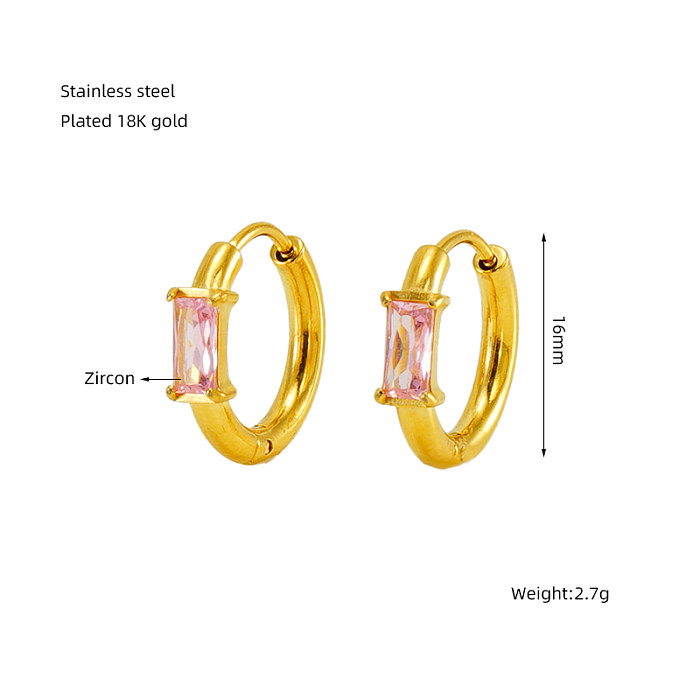 1 Paar elegante Retro-Ohrringe mit rechteckiger Beschichtung und Inlay aus Edelstahl mit Zirkon und 18-Karat-Vergoldung