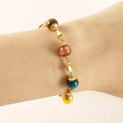 Retro Round Stainless Steel Beaded 18K Gold Plated Bracelets