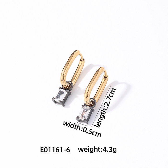 1 paire de boucles d'oreilles en forme de U, Style rétro Simple, incrustation rectangulaire en acier inoxydable et Zircon