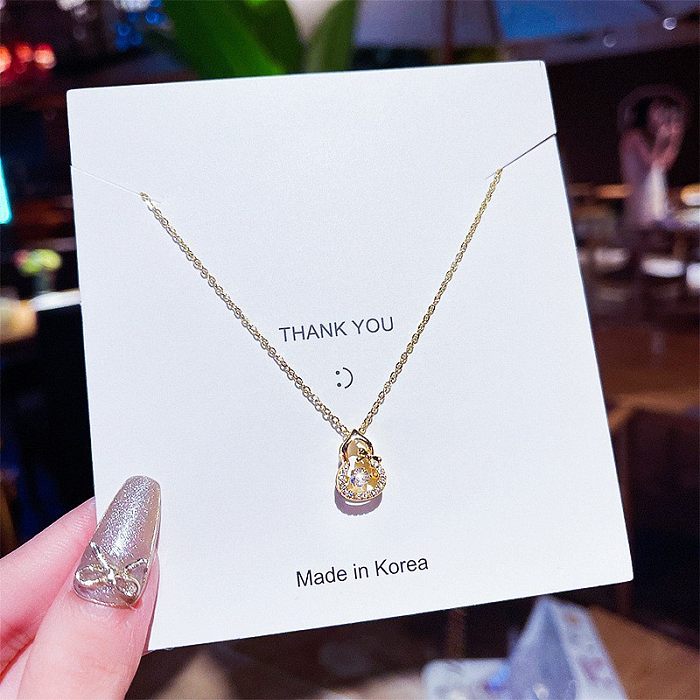 Sweet Heart Shape Bow Knot Fish Tail Stainless Steel Inlaid Gold Artificial Pearls Rhinestones Opal Pendant Necklace 1 Piece