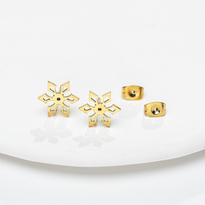 Simple Style Snowflake Stainless Steel  Ear Studs Plating No Inlaid Stainless Steel  Earrings