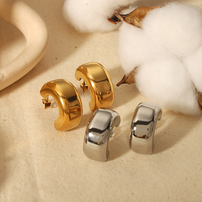 1 Pair Simple Style Semicircle Polishing Plating Stainless Steel  18K Gold Plated Ear Studs