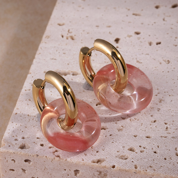 Boucles d'oreilles en acier inoxydable plaqué or 1 carats, 18 paire, Double anneau de Style français Simple, fleur ovale plaquée émail