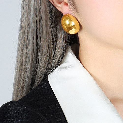 1 paire de clous d'oreilles ovales artistiques de Style Simple, plaqués en acier inoxydable, plaqués or 18 carats