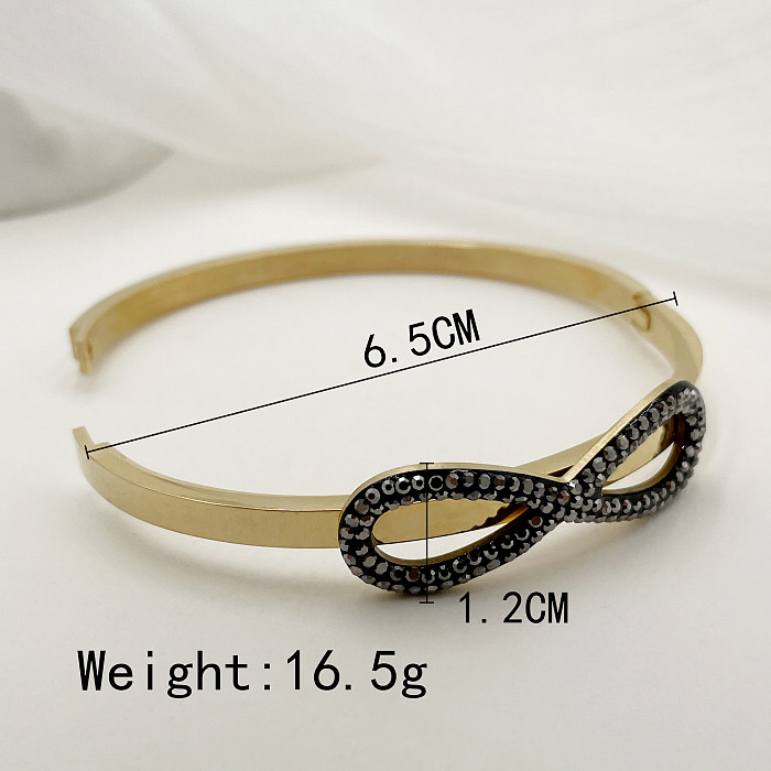 Elegant Retro Leaf Four Leaf Clover Infinity Stainless Steel Plating Inlay Rhinestones Gold Plated Bangle