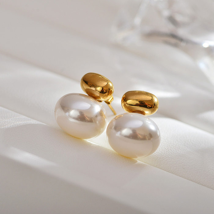 1 paire de clous d'oreilles en Zircon et perles en acier inoxydable avec incrustation géométrique pour femme
