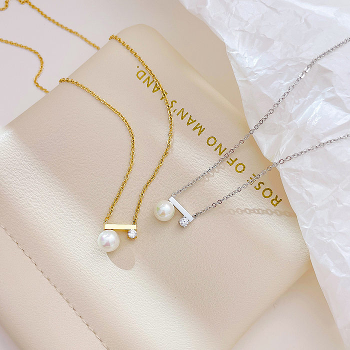 Collier pendentif rond en acier inoxydable, incrustation de perles en Zircon, plaqué or blanc, plaqué or