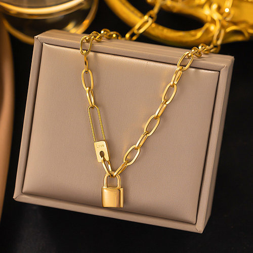 Simple Style Classic Style Lock Stainless Steel Plating Pendant Necklace