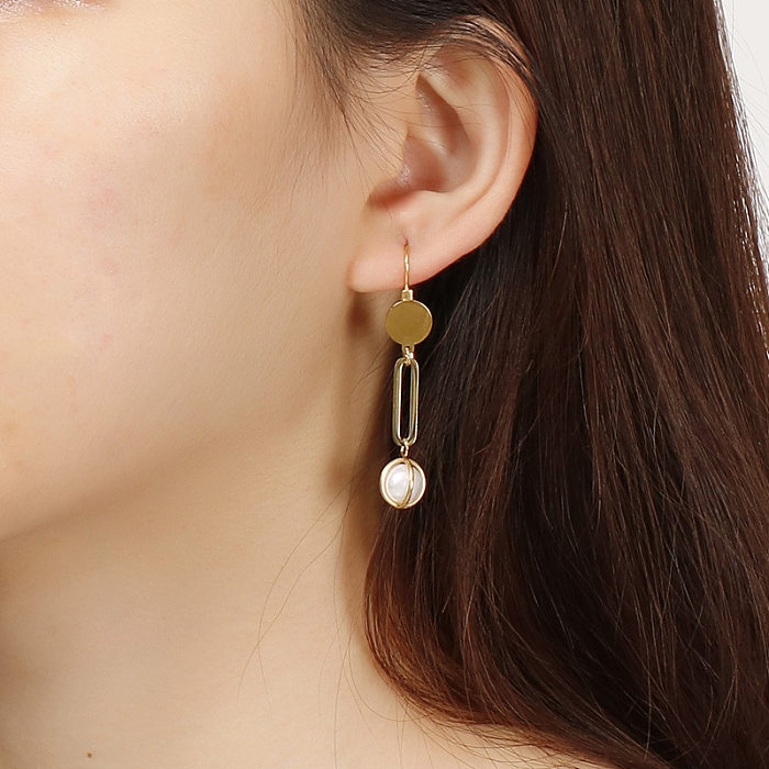 Fashion Personality Simple Pearl Long Earrings Creative Retro Stainless Steel Earrings Wholesale