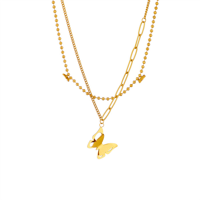 Simple Style Butterfly Stainless Steel Plating 18K Gold Plated Double Layer Necklaces