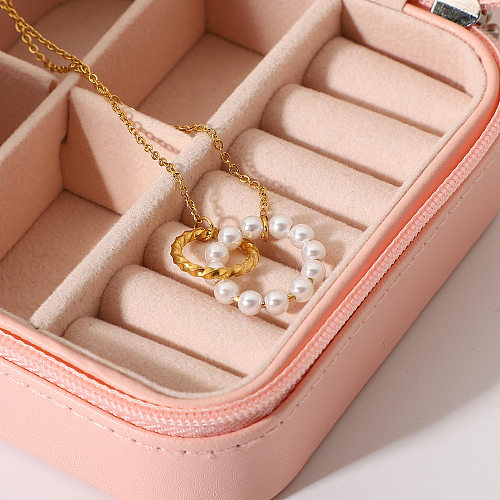 Bague Simple en acier inoxydable, Imitation de perles, pendentif, collier, vente en gros de bijoux