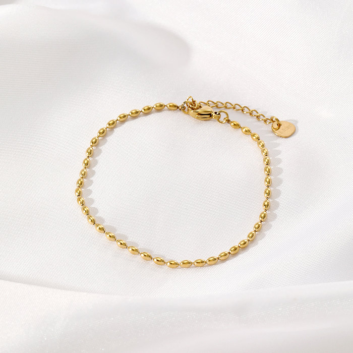 Simple Style Commute Solid Color Stainless Steel Beaded Plating 14K Gold Plated Bracelets