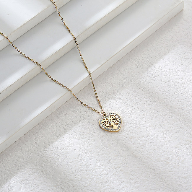 Collier avec pendentif en diamant en forme de cœur, arbre de vie Simple, personnalité populaire