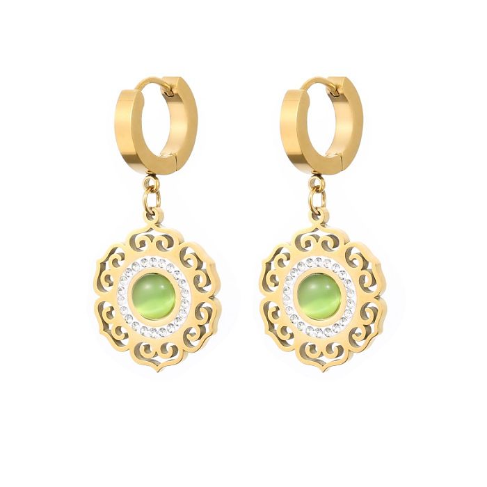 1 Paar Damen-Ohrringe mit runder Beschichtung und Inlay aus Edelstahl und Naturstein, vergoldet