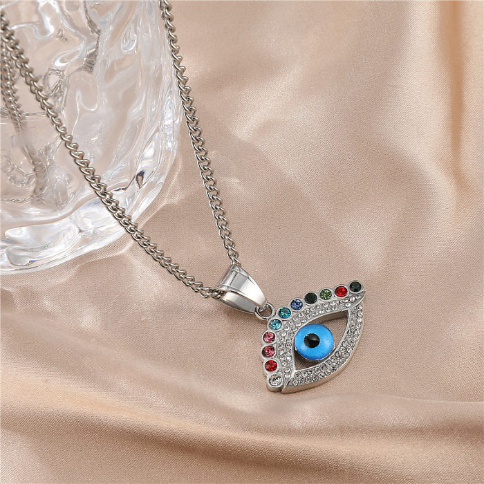Streetwear Devil's Eye Edelstahl Inlay Künstlicher Diamant Anhänger Halskette