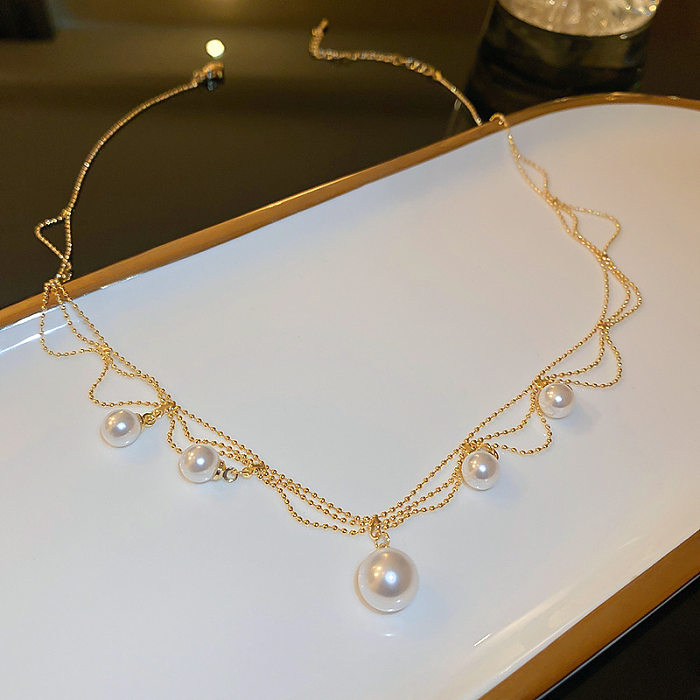 IG Style Simple Style Round Stainless Steel  Inlay Artificial Pearls Pendant Necklace