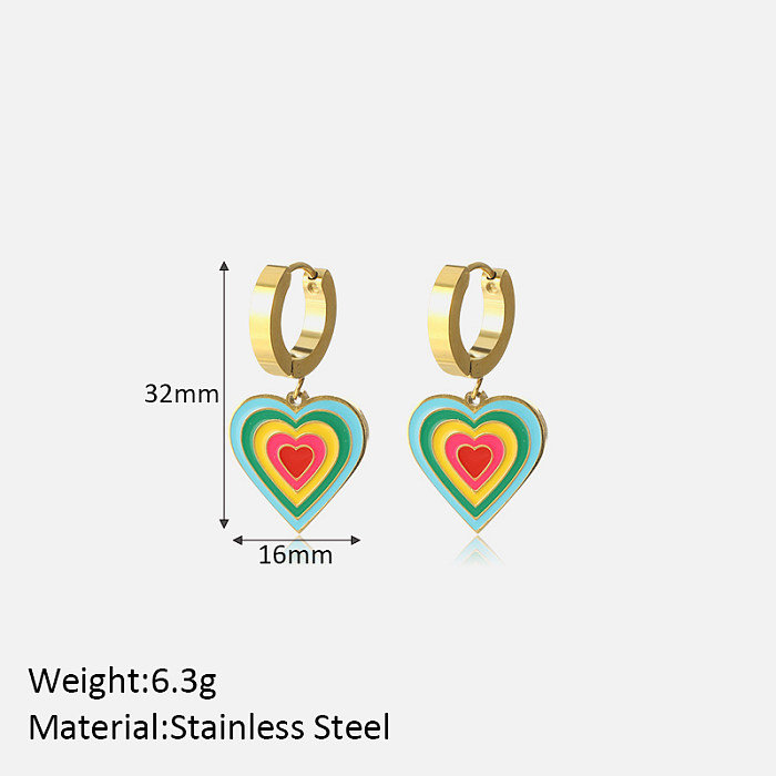 1 Paar schlichte, herzförmige, emaillierte Edelstahl-Ohrringe mit 18-Karat-Vergoldung