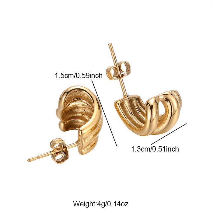 1 paire de boucles d'oreilles créoles en acier inoxydable plaqué or 18 carats, couleur unie, polissage asymétrique, Style IG