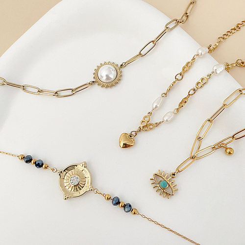 Bracelets bohèmes géométriques en acier inoxydable, perles d'eau douce turquoise